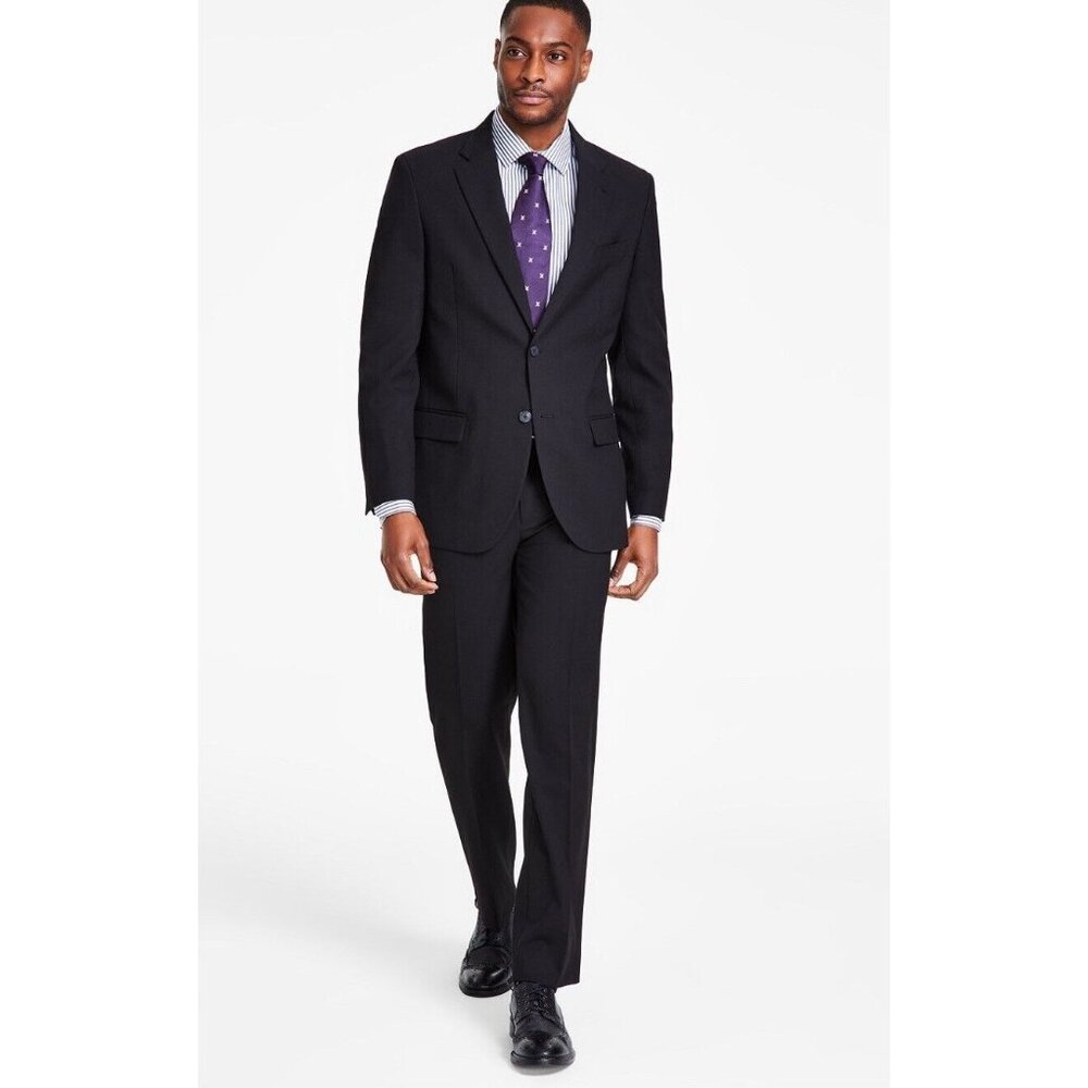 $395 Nautica Men's Black Modern-Fit Bi-Stretch Jacket Pants 2-Piece Suit 46L W41